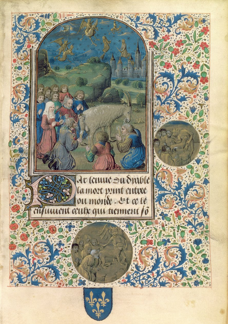 Ms Fr 961 f.1 Noidat tai harhaoppiset, jotka palvovat paholaista vuohen muodossa tekijältä Flemish School