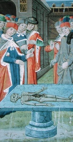Ms Hunter 9 f.12v Dissection , teoksesta "De Medina Fen I. II, kirjoittanut Avicenna (980-1037)" (vellum) tekijältä Flemish School