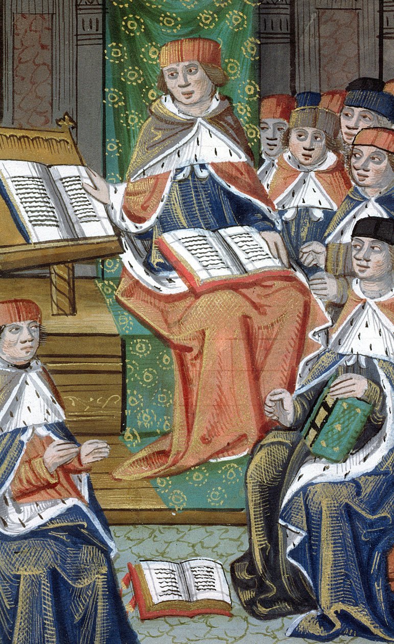 Ms Hunter 9 f.43v Luento salissa, De Medina Fen I. II:sta, kirjoittanut Avicenna (980-1037) tekijältä Flemish School
