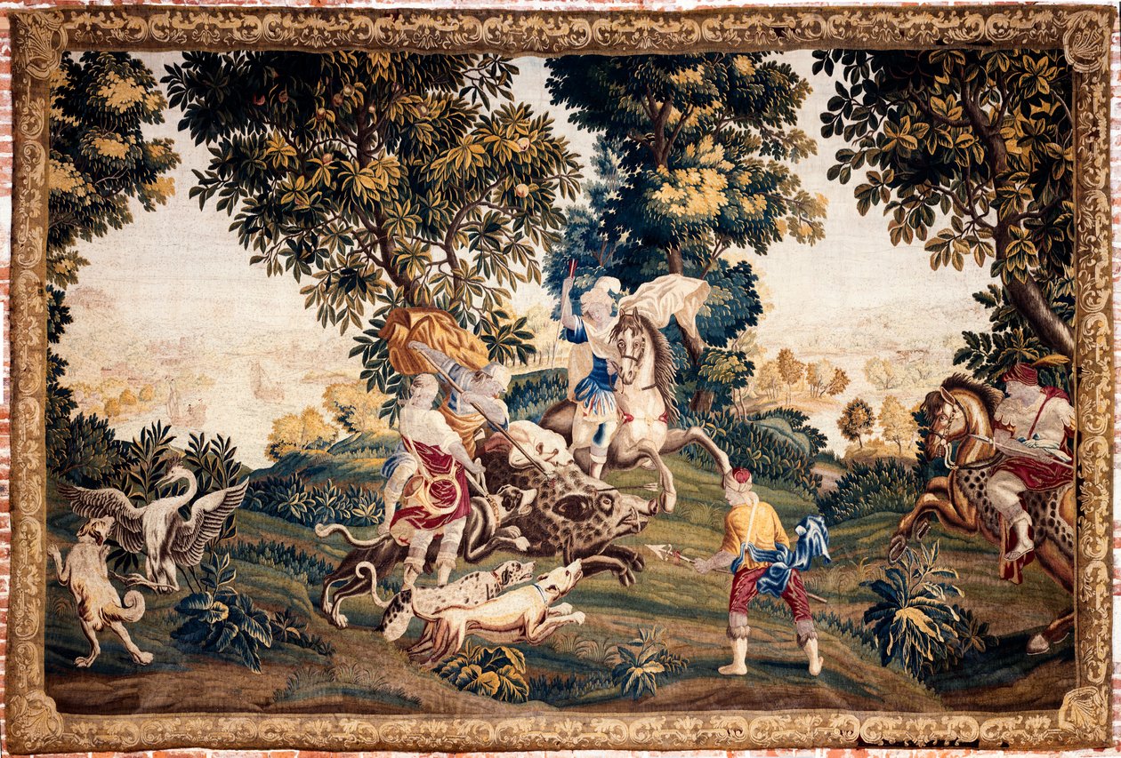 Palace (Eu:n linna). Museo (Louis-Philippe Museum of the Eu Castle). Flanderin kuvakudos. Silvion metsästys. 1700-luvulla. 294x436 cm. tekijältä Flemish School