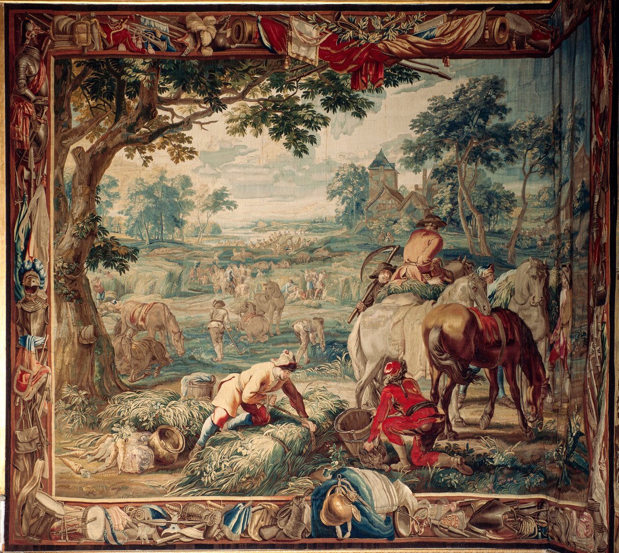 Palatsi (Schlossanlage Schleißheim). Flanderin kuvakudos. Brysselin ateljee Judocus De Vos. Suunnittelija Lambert De Hondt. Ruokinta (ravinnonhaku). 400x510cm. Villaa ja silkkiä. Noin 1715-1724. tekijältä Flemish School
