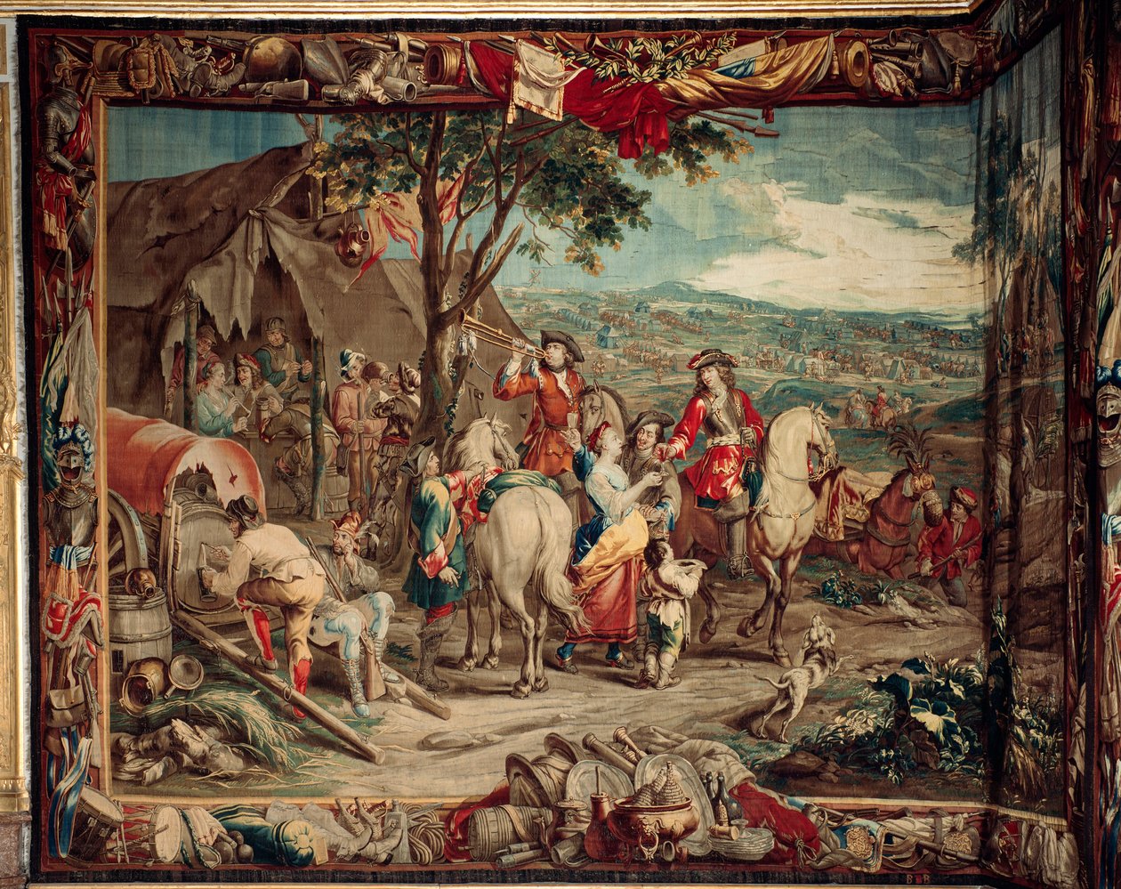 Palatsi (Schlossanlage Schleißheim). Flanderin kuvakudos. Brysselin ateljee Judocus De Vos. Suunnittelija Lambert De Hondt. Leiri. Villa ja silkki. 400x510cm. Noin 1715-1724. tekijältä Flemish School