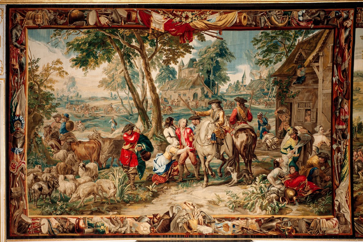 Palatsi (Schlossanlage Schleißheim). Flanderin kuvakudos. Brysselin ateljee Judocus De Vos. Suunnittelija Lambert De Hondt. Ryöstö (ryöstö). 400x595cm. Villa ja silkki. Noin 1715-1724. tekijältä Flemish School