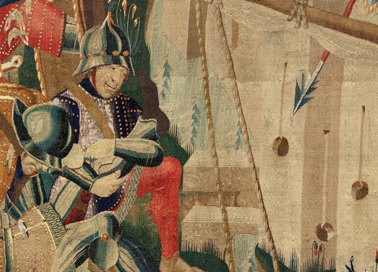 Seurakunnan kuvakudosmuseo (Pastrana Parish Museum of Tapestries). Flanderin kuvakudos. Laskeutuminen Arzilaan (Laskeutuminen Arzilaan, Desembarcoon ja Arzilaan). Sarja Portugalin kuninkaan Alfonso I:n valloitukset (Portugalin kuninkaan Alfonso V:n valloit tekijältä Flemish School