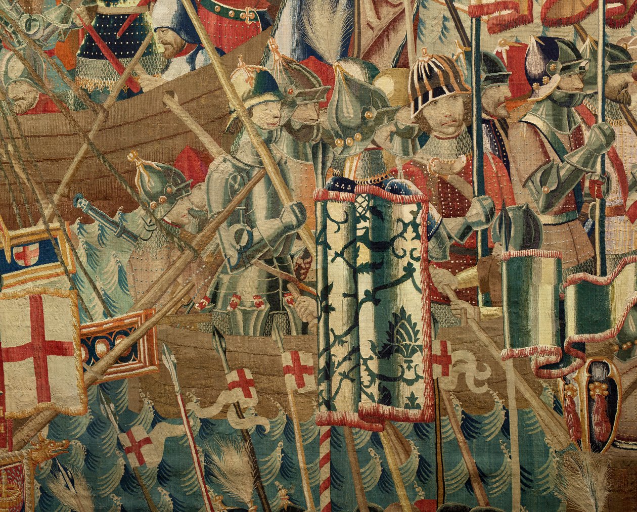 Seurakunnan kuvakudosmuseo (Pastrana Parish Museum of Tapestries). Flanderin kuvakudos. Laskeutuminen Arzilaan (Laskeutuminen Arzilaan, Desembarcoon ja Arzilaan). Sarja Portugalin kuninkaan Alfonso I:n valloitukset (Portugalin kuninkaan Alfonso V:n valloit tekijältä Flemish School