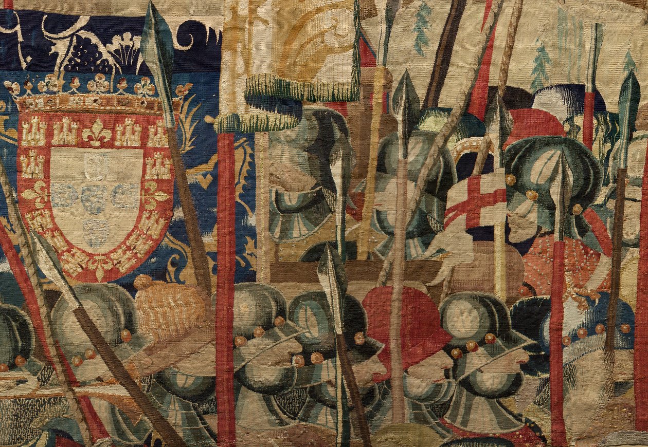 Seurakunnan kuvakudosmuseo (Pastrana Parish Museum of Tapestries). Flanderin kuvakudos. Laskeutuminen Arzilaan (Laskeutuminen Arzilaan, Desembarcoon ja Arzilaan). Sarja Portugalin kuninkaan Alfonso I:n valloitukset (Portugalin kuninkaan Alfonso V:n valloit tekijältä Flemish School