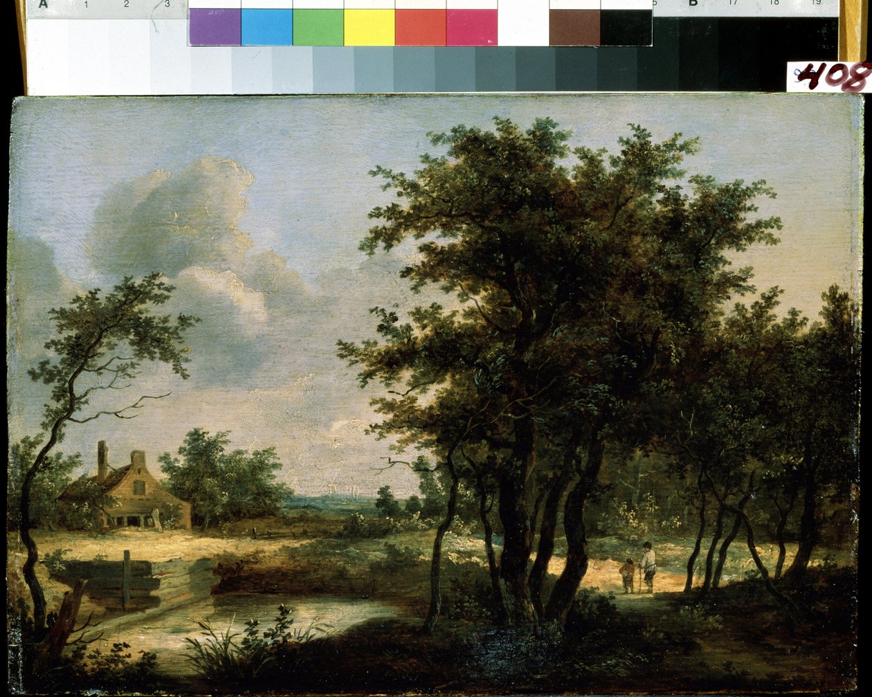 ""Hollannin maaseudun maisema"" (Hollannin maisema). Anonyymi maalaus 1600-luvun hollantilaisesta koulusta. Mihail Kroshitskyn taidemuseo, Sevastopol (Sevastopol) Ukraina tekijältä Flemish School