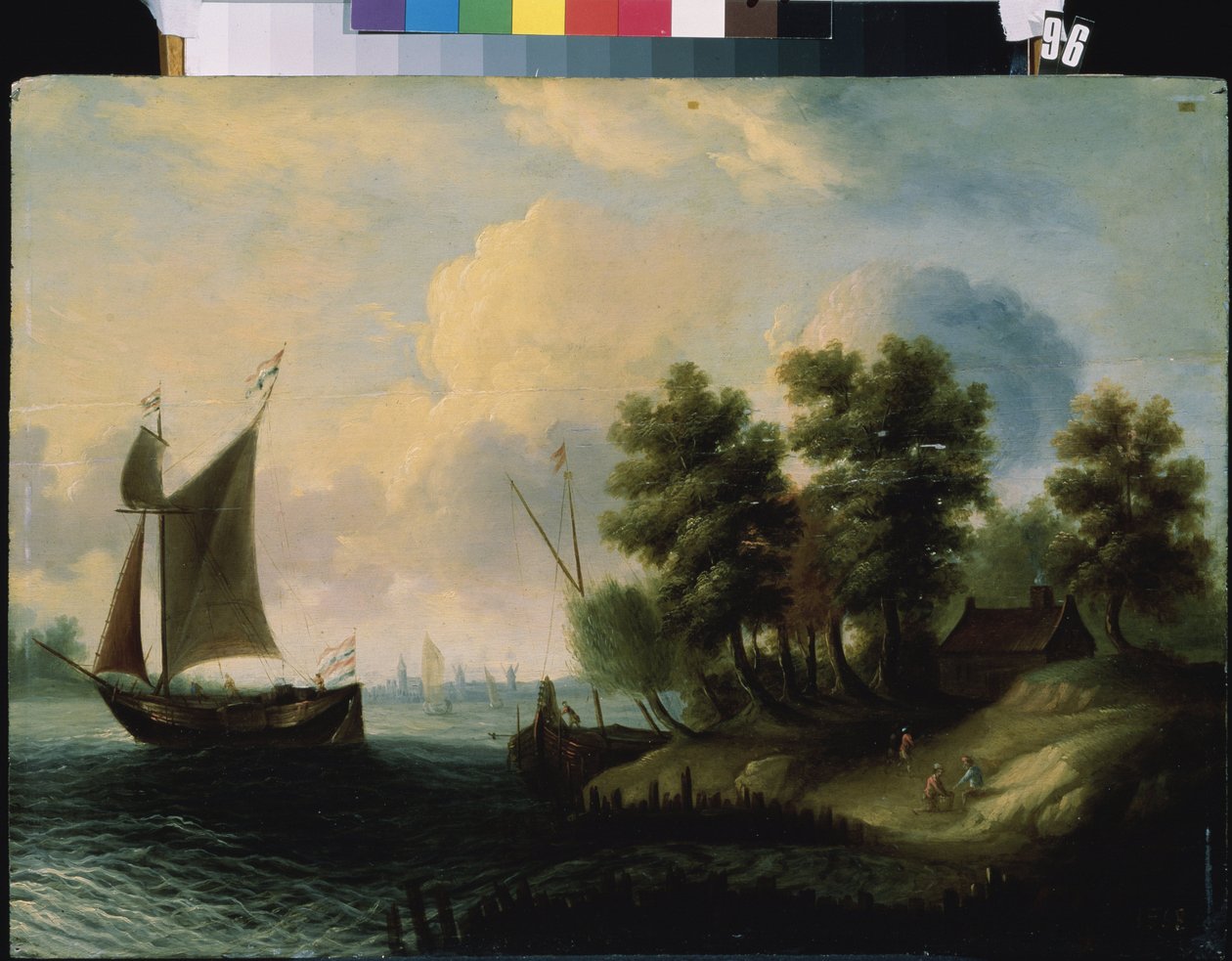 ""Seascape"" (A merimaisema) Hollantilainen koulumaalaus 1600-luvulla Mikhail Kroshitskyn taidemuseo, Sevastopol (Sevastopol) Ukraina tekijältä Flemish School