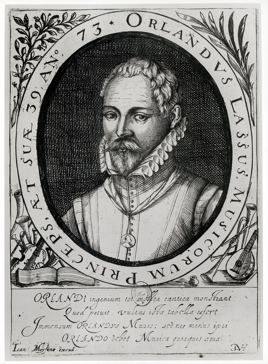Roland de Lassuksen (1532-94) muotokuva (kaiverrus) (bw kuva) tekijältä Flemish School