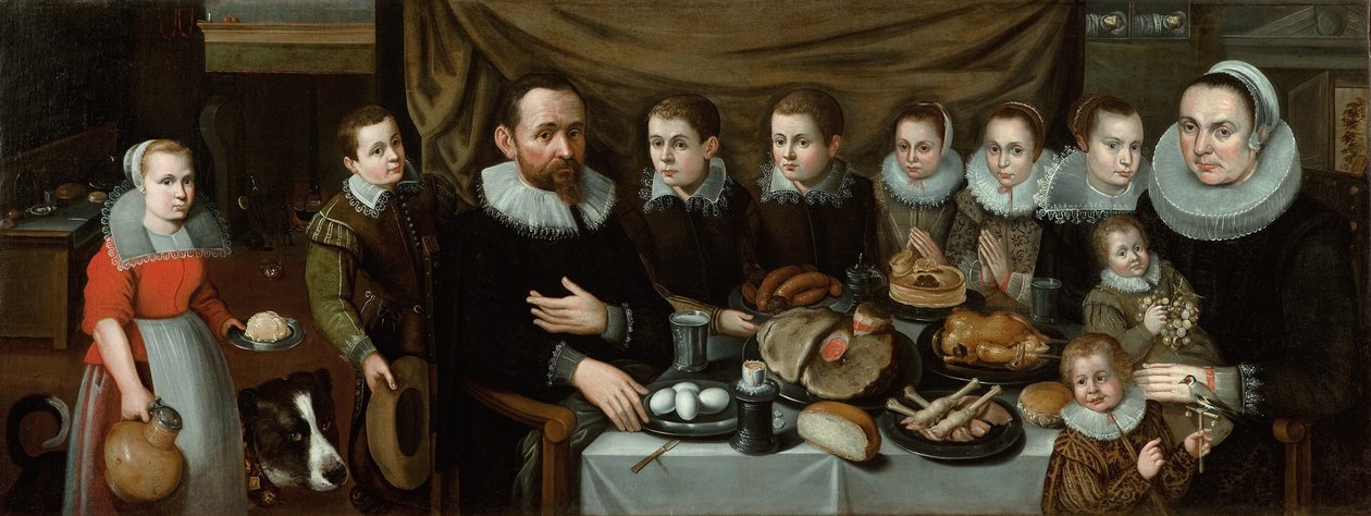 Perheen muotokuva keskipäivän aterialla, 1610-luku tekijältä Flemish School