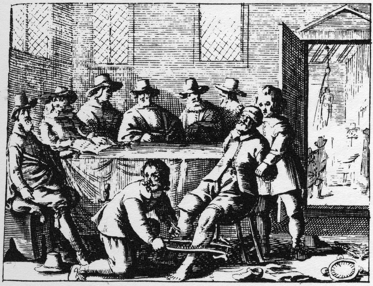 Tincerien rangaistus velholle - kaiverrus vuodelta 1725 kirjaan "" La Sorcellerie demasquee"" (