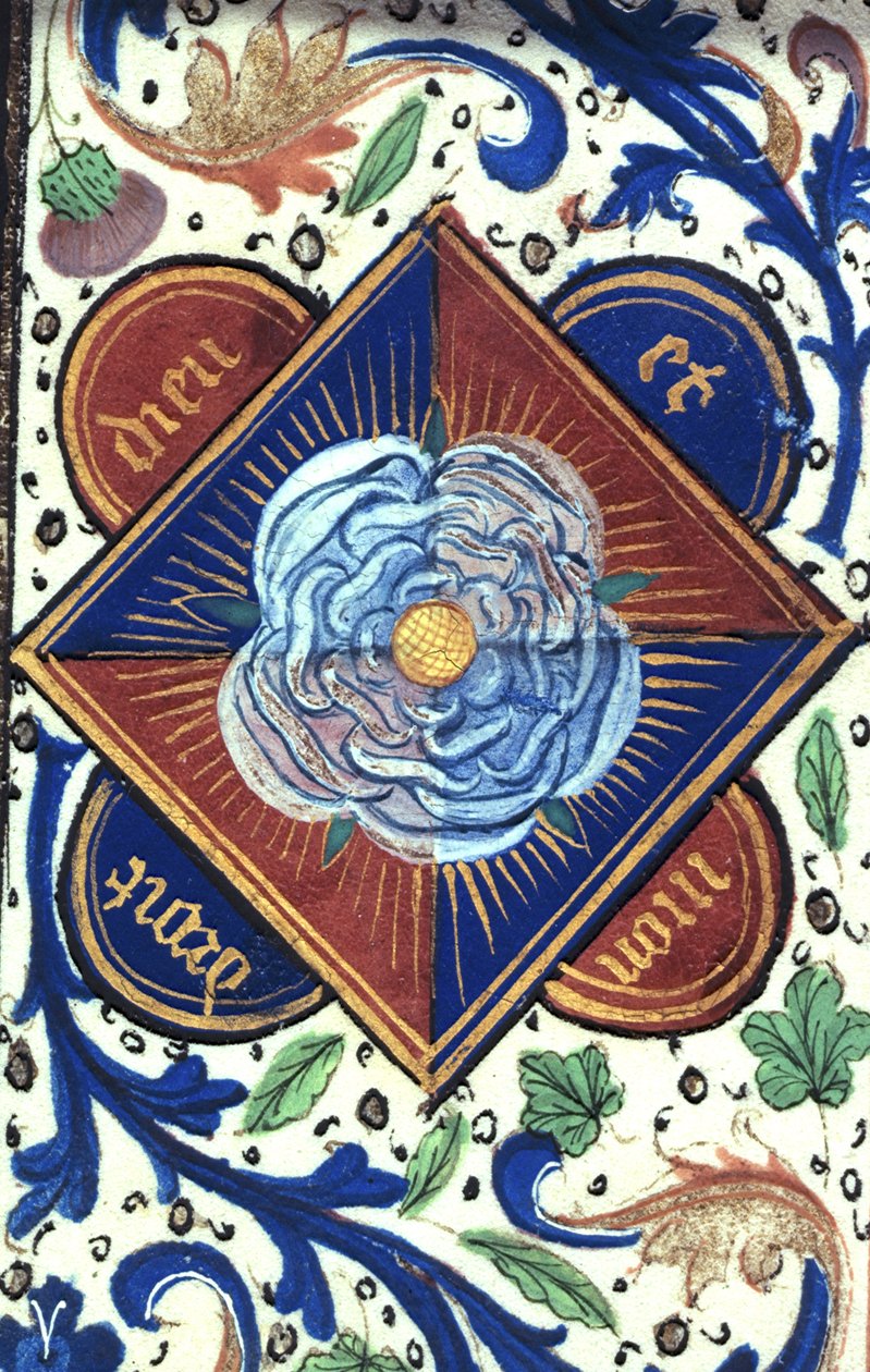 Roy 14E.IV fol.10 White Rose of the House of York, Jean de Wavrinin (vellum) Chronique d