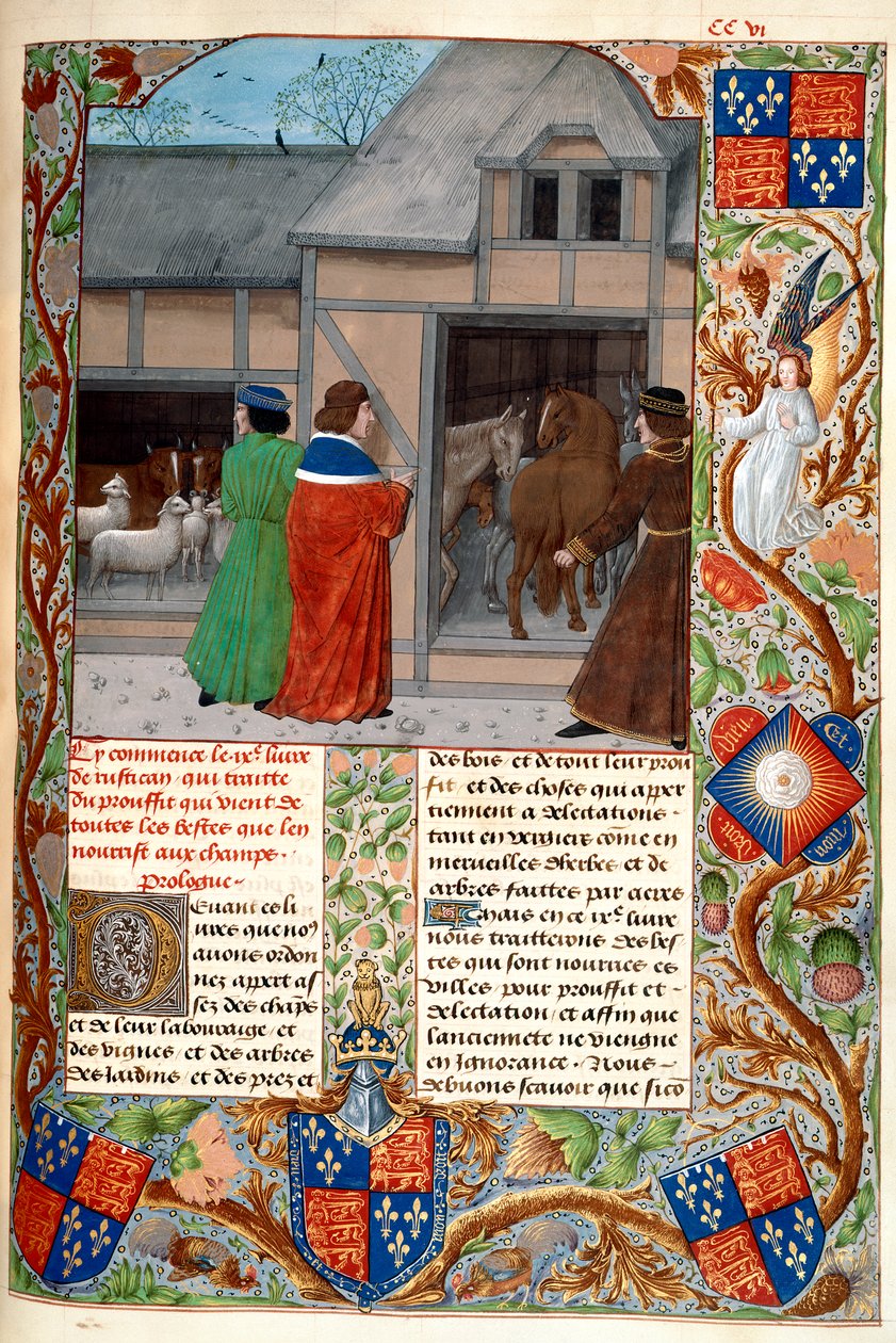 Royal 14 E. VI, f.215, kirjoittaja hevosten ja lampaiden kanssa, teoksista "Rustican, the Cultivation of the Lands" tai "Commoda Ruralia", n. 1473-83 (vellum); tekijältä Flemish School