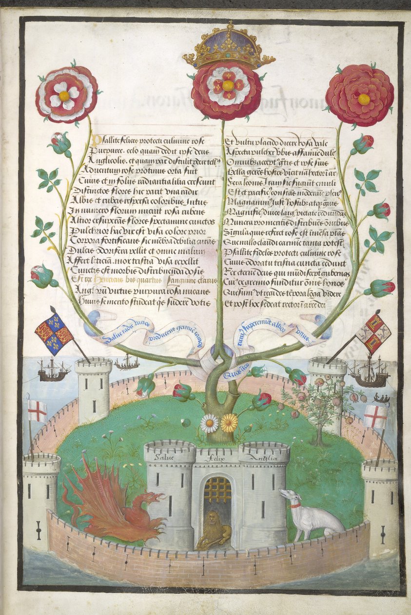Royal MS 11 E Xl fol.2 säkeet Tudor-symboleilla, n.1516 (vellum) tekijältä Flemish School