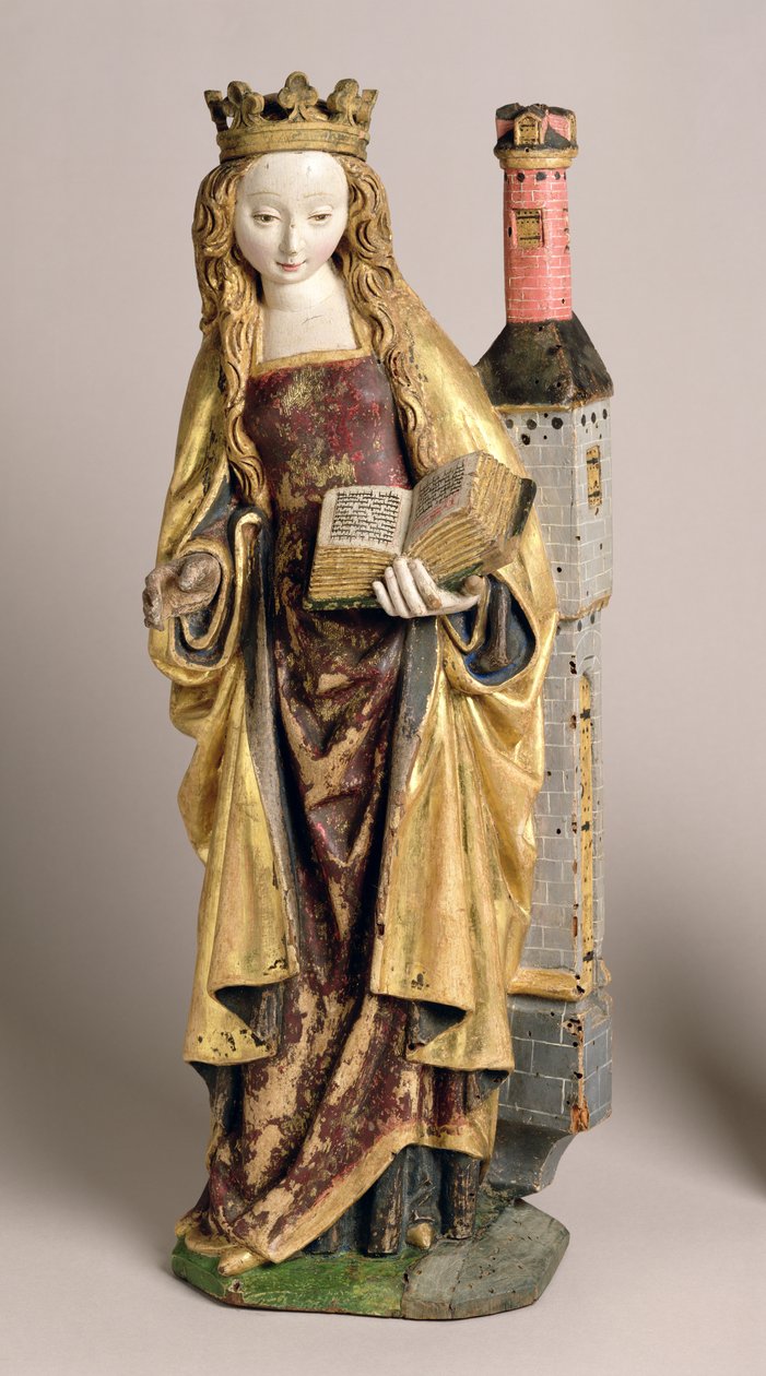 St. Barbara, School of Mechelen, n. 1500 (monivärinen ja kullattu tammi) tekijältä Flemish School