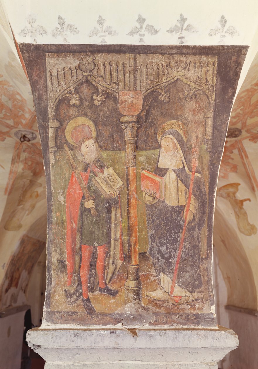 St. Bavo ja St. Amalberga of Maubeuge, seinämaalaus kryptasta, n. 1480-1540 tekijältä Flemish School