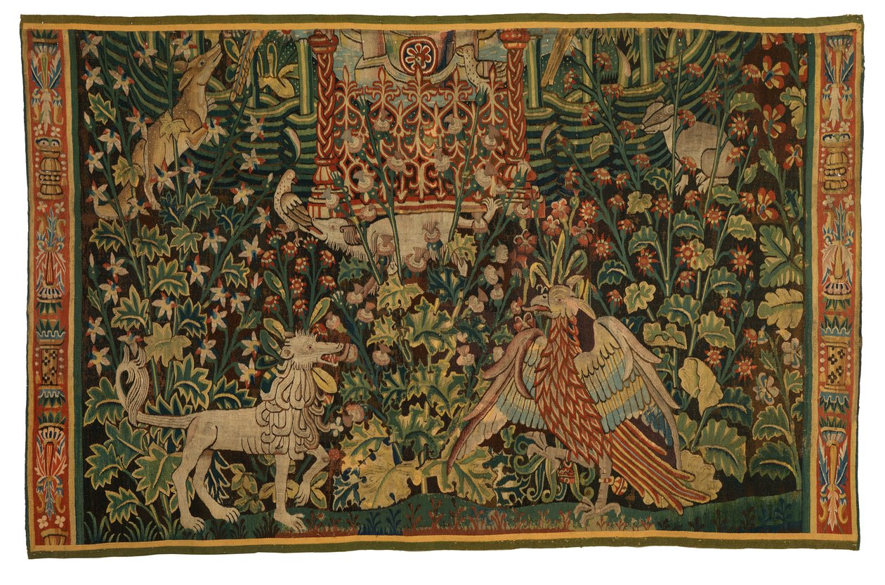 Kuvakudos, Park au Cerfs -fragmentti, valmistettu n. 1500-25 (villa) tekijältä Flemish School