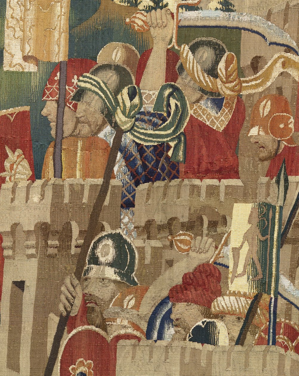 Kuvakudos, joka esittää Portugalin kuninkaan Alfonso V:n valloitukset (Conquistas de Alfonso V de Portugal), Tournaissa. Yksityiskohta. (villa ja silkki) tekijältä Flemish School