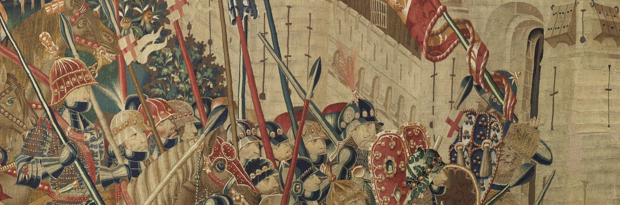 Kuvakudos, joka esittää Portugalin kuninkaan Alfonso V:n valloitukset (Conquistas de Alfonso V de Portugal), Tournaissa. Yksityiskohta. (villa ja silkki) tekijältä Flemish School