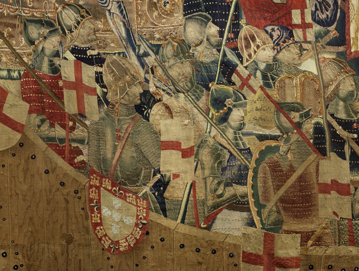 Kuvakudos, joka esittää Portugalin kuninkaan Alfonso V:n valloitukset (Conquistas de Alfonso V de Portugal), Tournaissa. Yksityiskohta. (villa ja silkki) tekijältä Flemish School