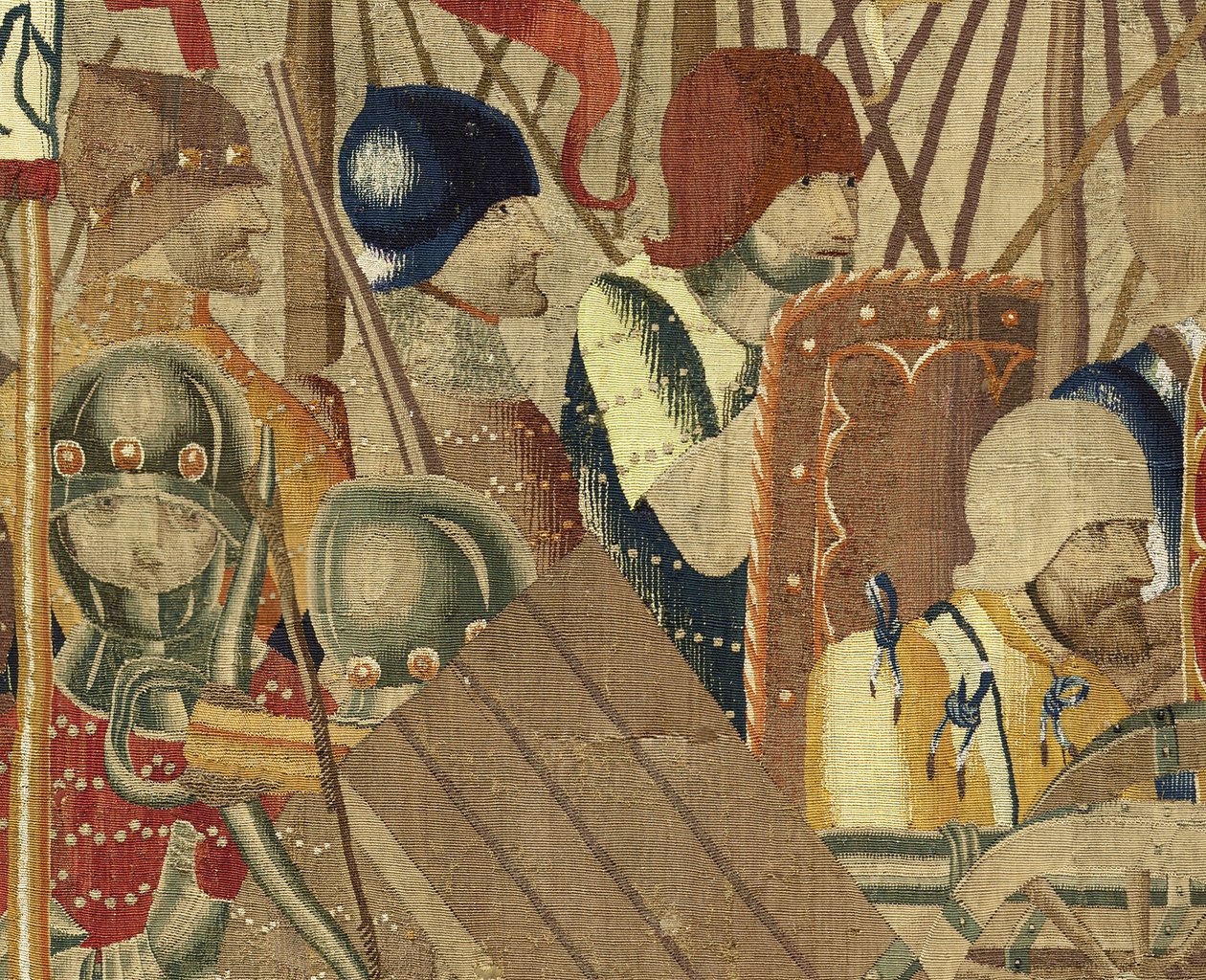 Kuvakudos, joka esittää Portugalin kuninkaan Alfonso V:n valloitukset (Conquistas de Alfonso V de Portugal), Tournaissa. Yksityiskohta. (villa ja silkki) tekijältä Flemish School