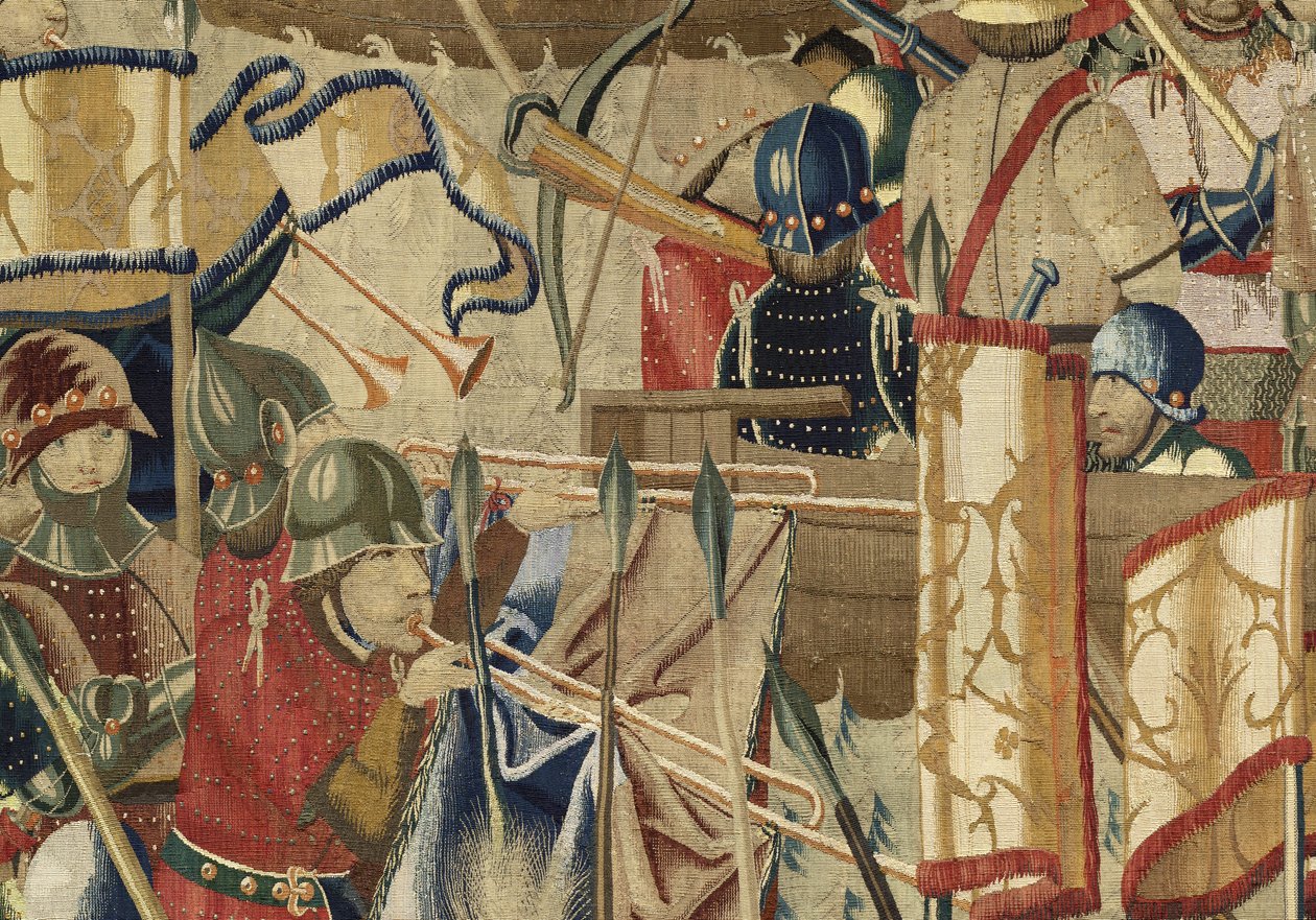 Kuvakudos, joka esittää Portugalin kuninkaan Alfonso V:n valloitukset (Conquistas de Alfonso V de Portugal), Tournaissa. Yksityiskohta. (villa ja silkki) tekijältä Flemish School