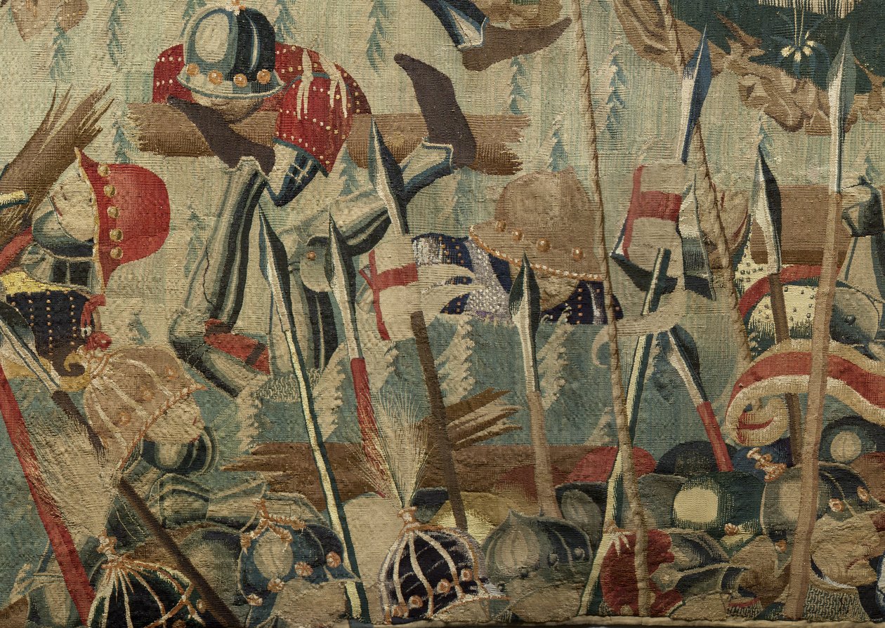Kuvakudos, joka esittää Portugalin kuninkaan Alfonso V:n valloitukset (Conquistas de Alfonso V de Portugal), Tournaissa. Yksityiskohta. (villa ja silkki) tekijältä Flemish School