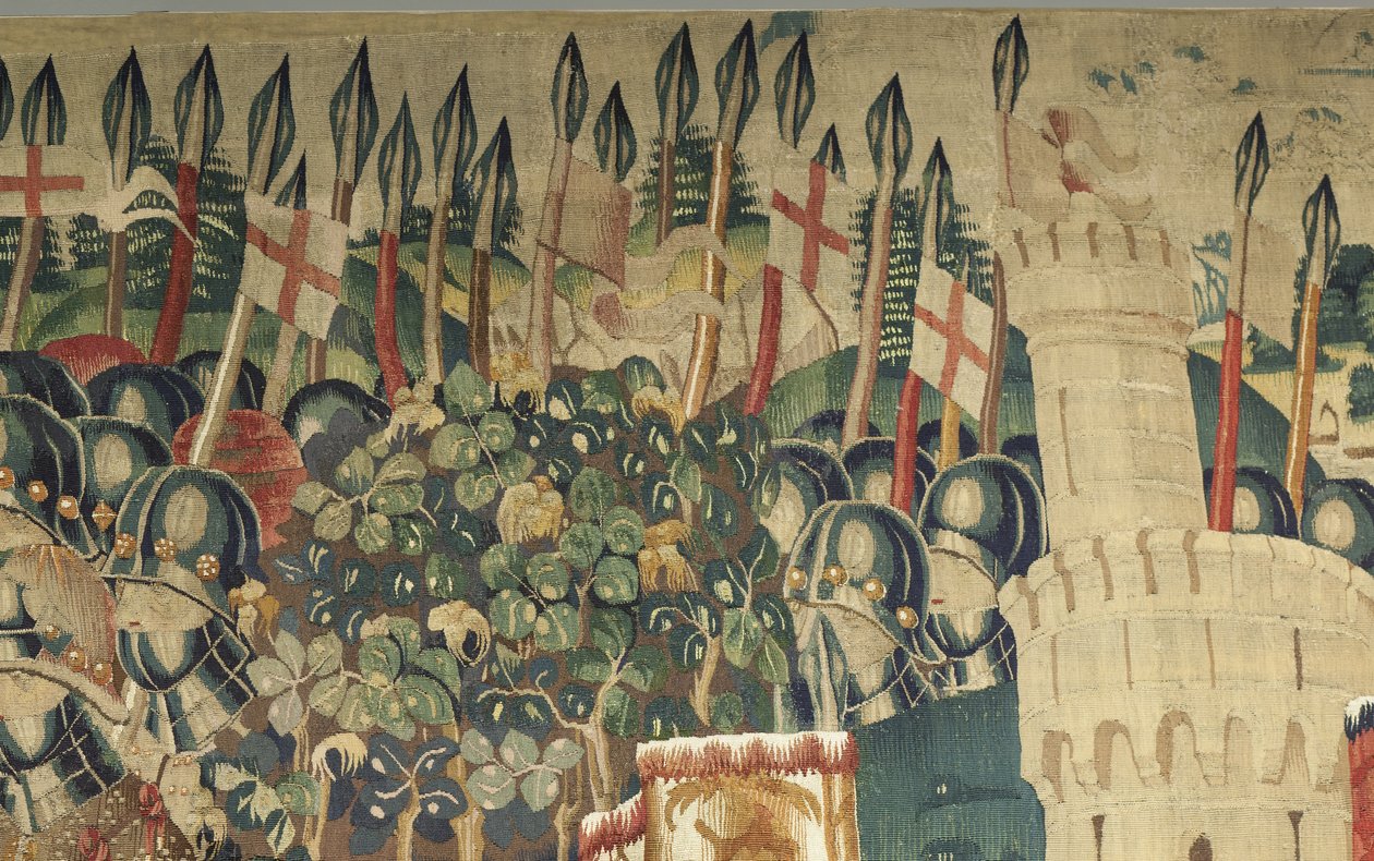 Kuvakudos, joka esittää Portugalin kuninkaan Alfonso V:n valloitukset (Conquistas de Alfonso V de Portugal), Tournaissa. Yksityiskohta. (villa ja silkki) tekijältä Flemish School