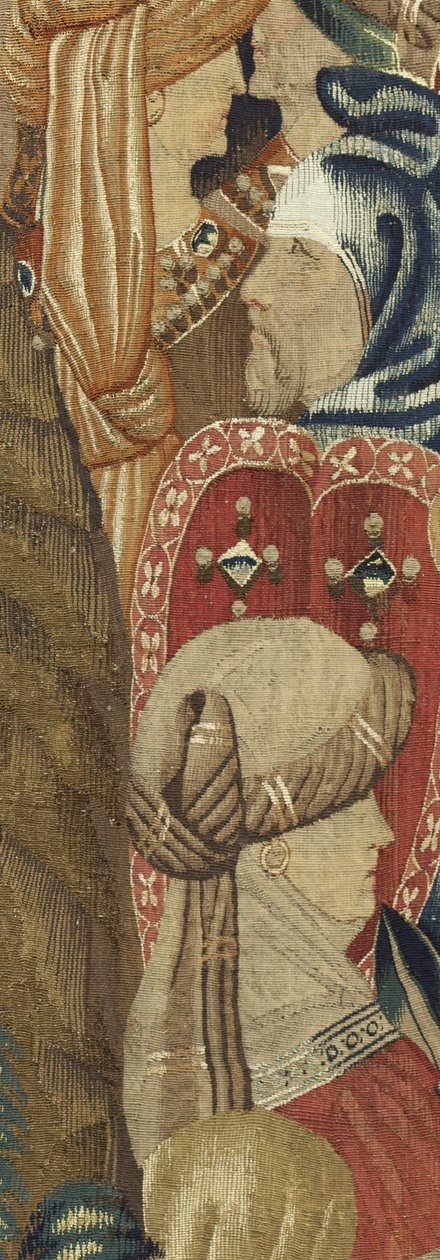 Kuvakudos, joka esittää Portugalin kuninkaan Alfonso V:n valloitukset (Conquistas de Alfonso V de Portugal), Tournaissa. Yksityiskohta. (villa ja silkki) tekijältä Flemish School