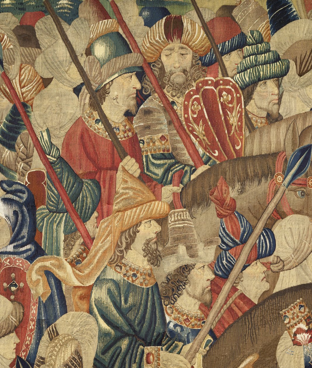 Kuvakudos, joka esittää Portugalin kuninkaan Alfonso V:n valloitukset (Conquistas de Alfonso V de Portugal), Tournaissa. Yksityiskohta. (villa ja silkki) tekijältä Flemish School