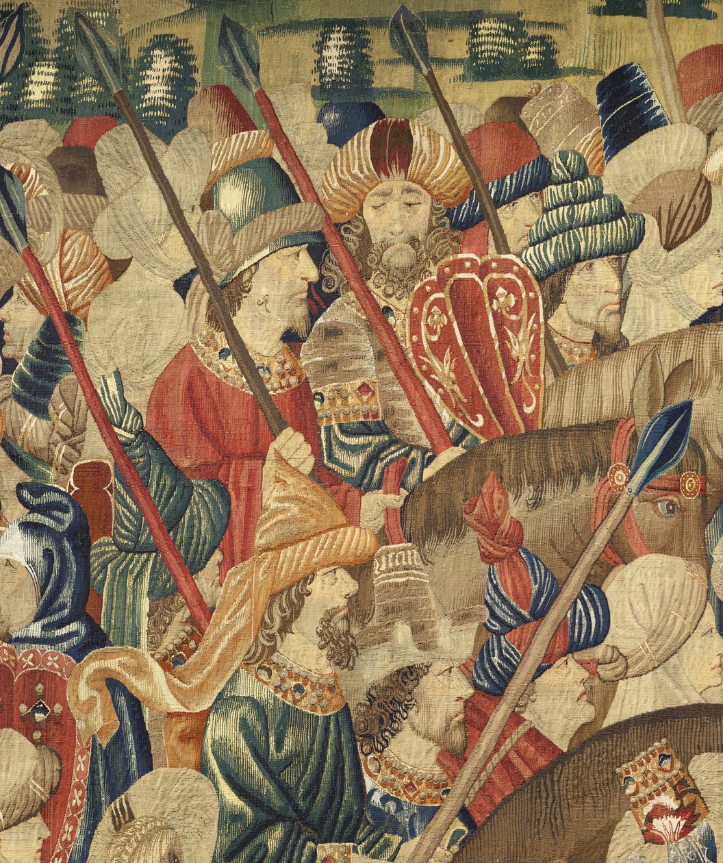 Kuvakudos, joka esittää Portugalin kuninkaan Alfonso V:n valloitukset (Conquistas de Alfonso V de Portugal), Tournaissa. Yksityiskohta. (villa ja silkki) tekijältä Flemish School