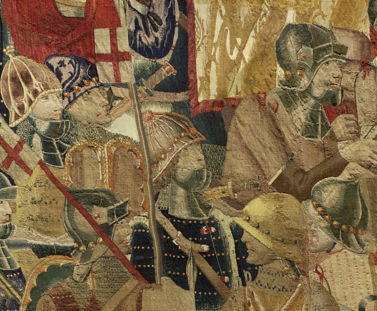 Kuvakudos, joka esittää Portugalin kuninkaan Alfonso V:n valloitukset (Conquistas de Alfonso V de Portugal), Tournaissa. Yksityiskohta. (villa ja silkki) tekijältä Flemish School