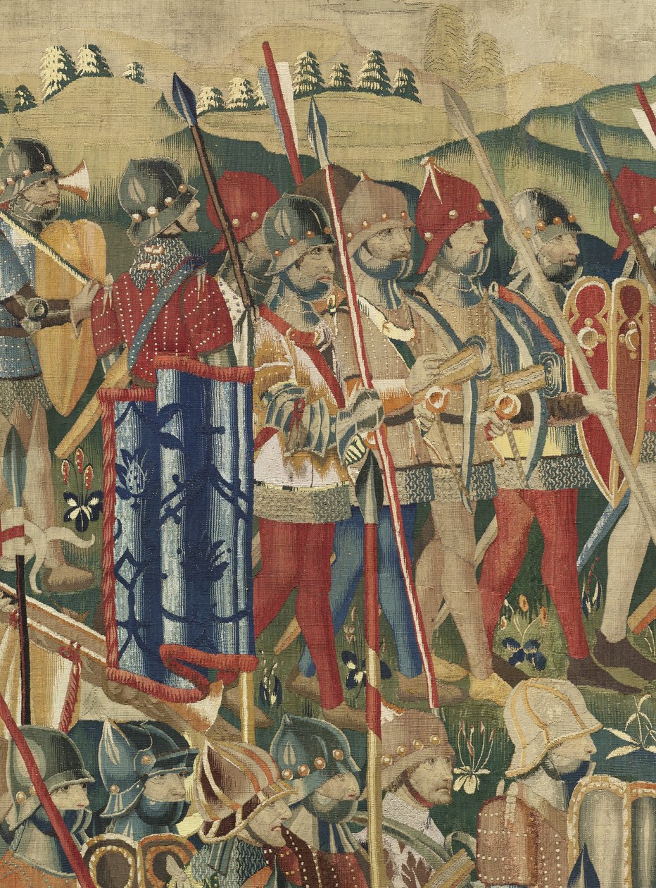 Kuvakudos, joka esittää Portugalin kuninkaan Alfonso V:n valloitukset (Conquistas de Alfonso V de Portugal), Tournaissa. Yksityiskohta. (villa ja silkki) tekijältä Flemish School