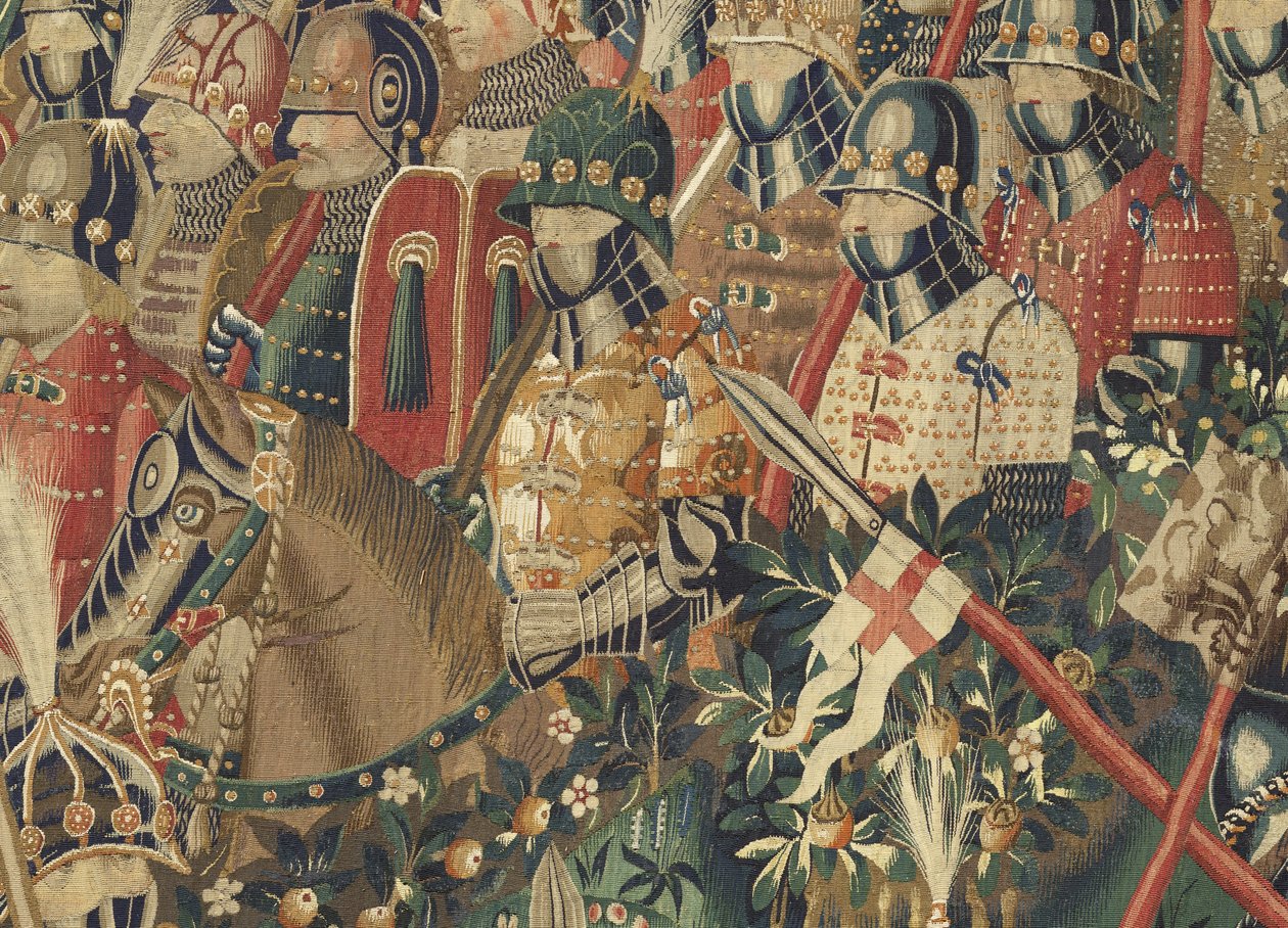 Kuvakudos, joka esittää Portugalin kuninkaan Alfonso V:n valloitukset (Conquistas de Alfonso V de Portugal), Tournaissa. Yksityiskohta. (villa ja silkki) tekijältä Flemish School