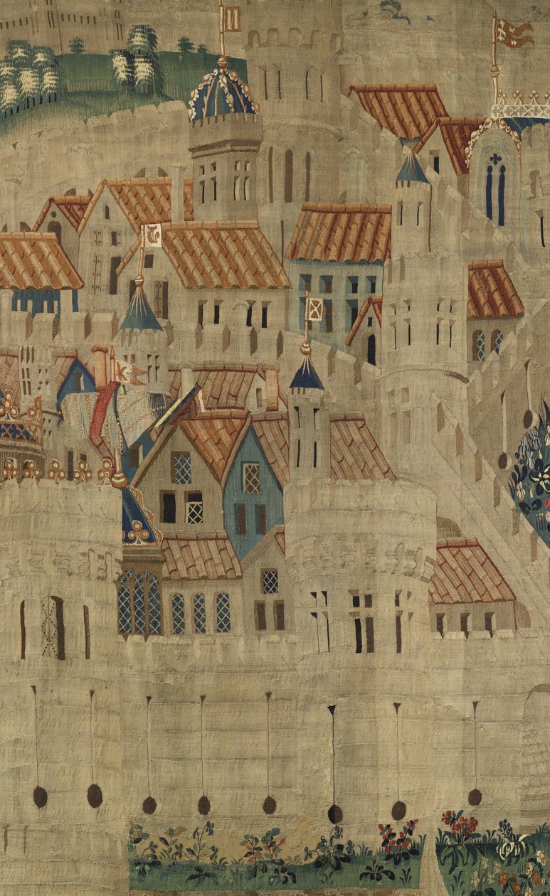 Kuvakudos, joka esittää Portugalin kuninkaan Alfonso V:n valloitukset (Conquistas de Alfonso V de Portugal), Tournaissa. Yksityiskohta. (villa ja silkki) tekijältä Flemish School
