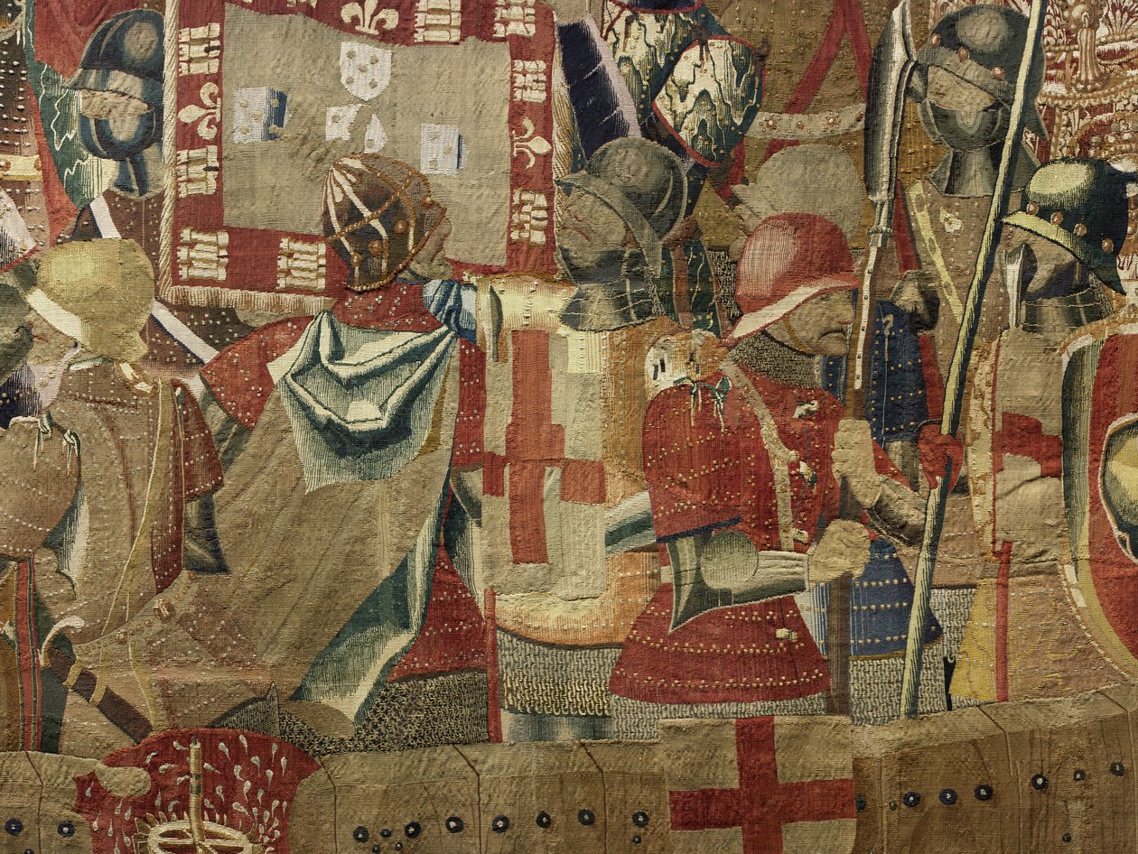 Kuvakudos, joka esittää Portugalin kuninkaan Alfonso V:n valloitukset (Conquistas de Alfonso V de Portugal), Tournaissa. Yksityiskohta. (villa ja silkki) tekijältä Flemish School
