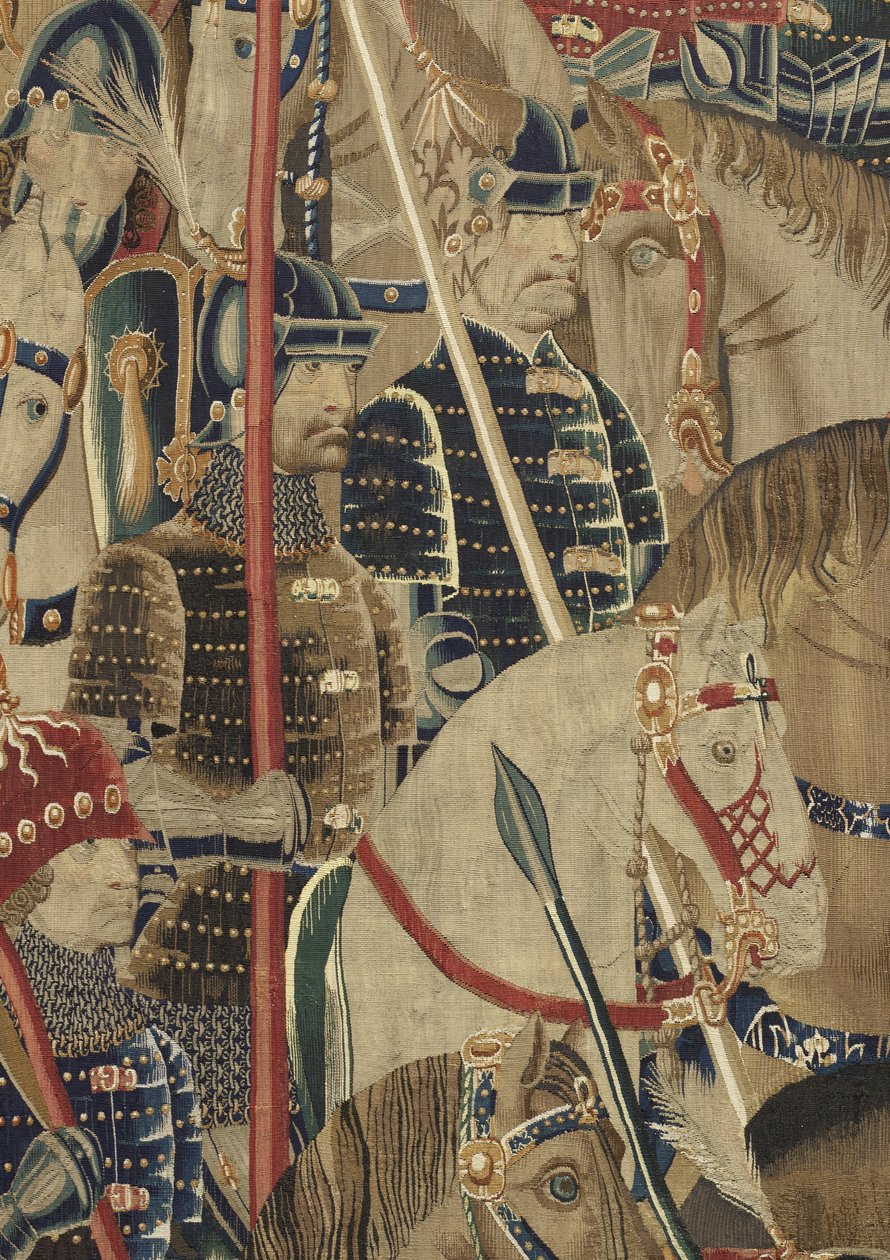 Kuvakudos, joka esittää Portugalin kuninkaan Alfonso V:n valloitukset (Conquistas de Alfonso V de Portugal), Tournaissa. Yksityiskohta. (villa ja silkki) tekijältä Flemish School
