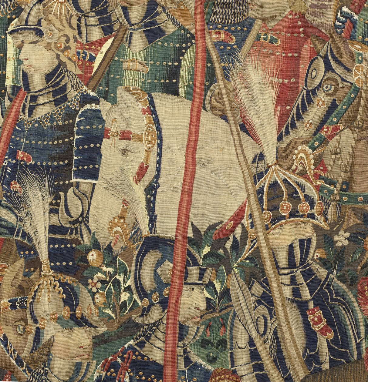 Kuvakudos, joka esittää Portugalin kuninkaan Alfonso V:n valloitukset (Conquistas de Alfonso V de Portugal), Tournaissa. Yksityiskohta. (villa ja silkki) tekijältä Flemish School