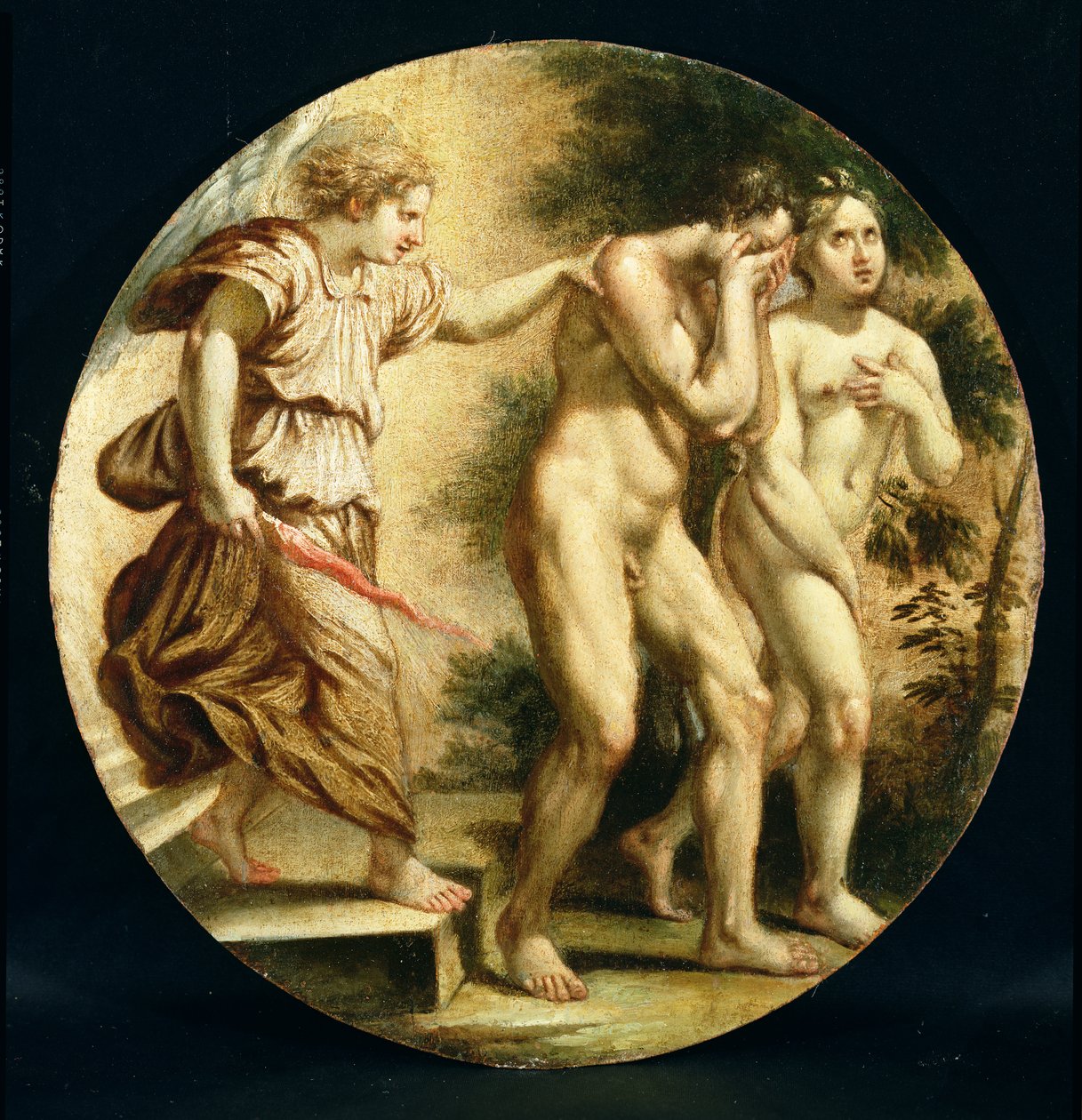 The Expulsion from the Garden, n. 1600 (öljy poppelipuulevylle) tekijältä Flemish School