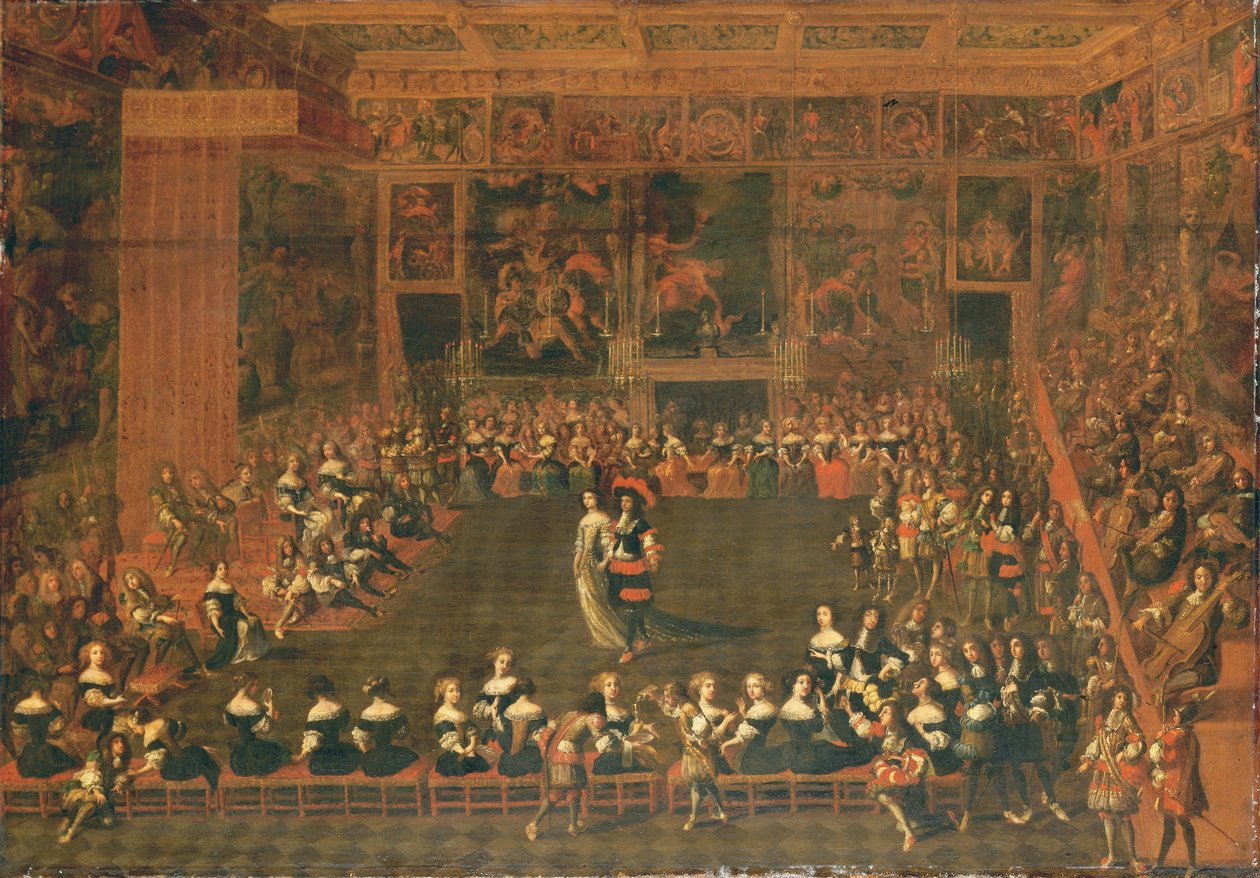 Pallon avautuminen palatsimaisessa kokoontumishuoneessa, n. 1660-70 tekijältä Flemish School