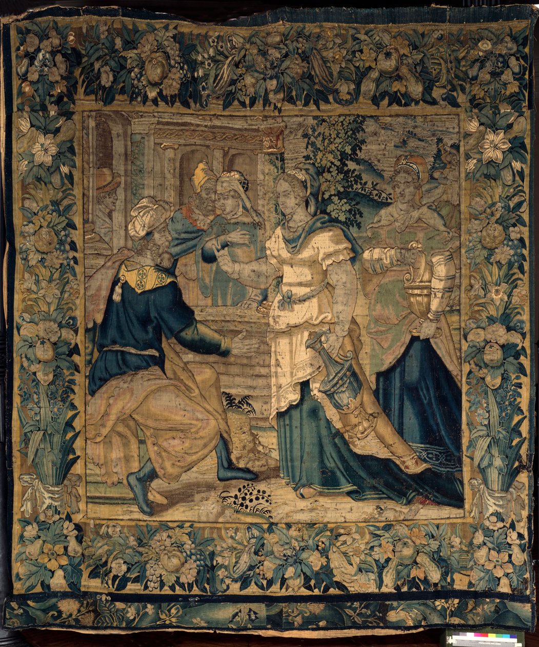 Yliopiston kokoelmat. Flanderin kuvakudos. Jetron tyttäret kertovat isälleen Mooseksen tapaamisesta. Oudenaarde. Noin 1550. tekijältä Flemish School