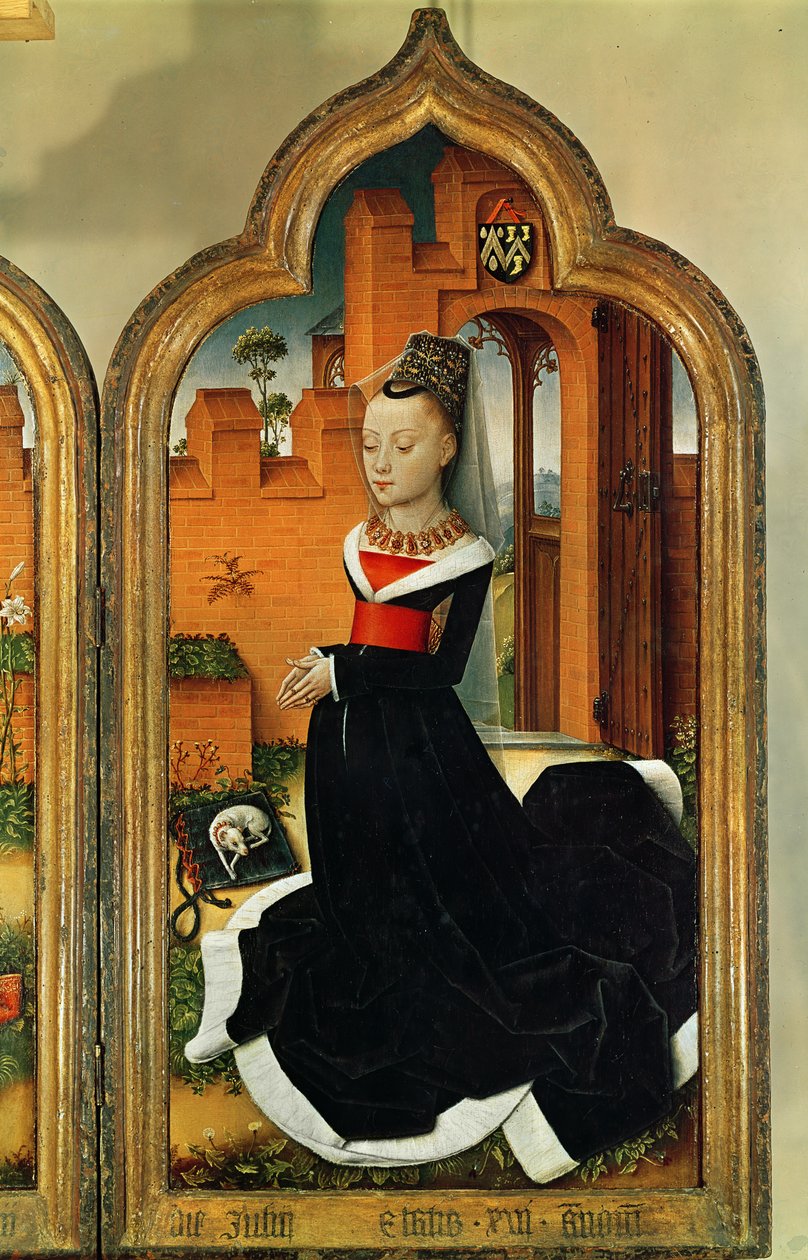 Jean de Witten triptyykki, oikea paneeli: Maria Hoose, Jean de Witten vaimo, 1473 tekijältä Flemish School