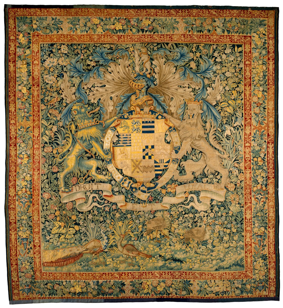 Verdure Tapestry Robert Dudleyn, Leicesterin jaarlin käsivarsilla, noin 1570-1585 (villa, silkki) tekijältä Flemish School