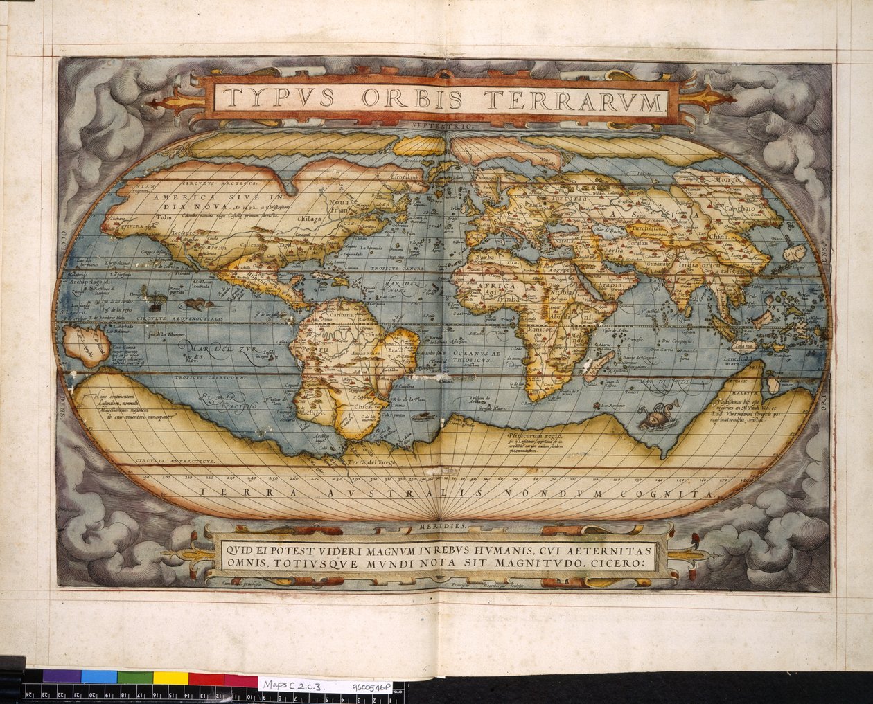 Maailmankartta, Theatrum Orbis Terrarum, kirjoittanut Abraham Ortelius tekijältä Flemish School