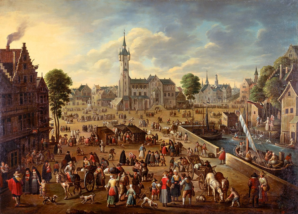 Kaupunkinäkymä Lierin pääaukiolle, noin 1620-1625 tekijältä Flemish master