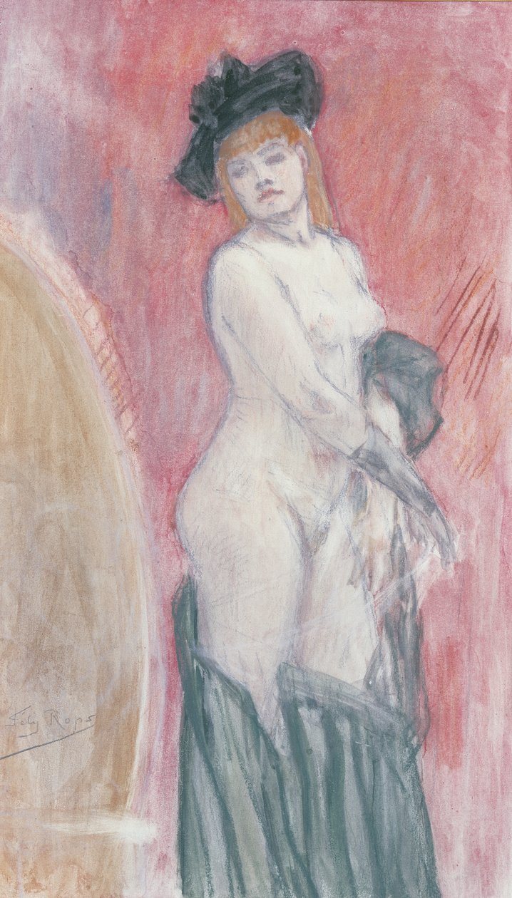 Coquette peilin edessä (pastelli) tekijältä Félicien Rops