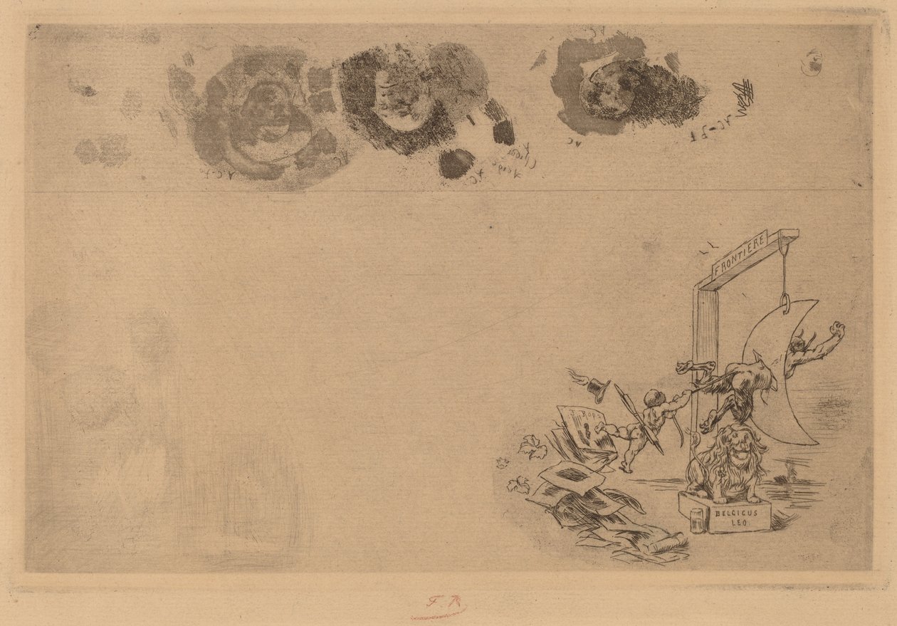 Belgian raja, Bill of Disorder Frontiere de Belgique. Billet a Desordre, 1871. tekijältä Félicien Rops