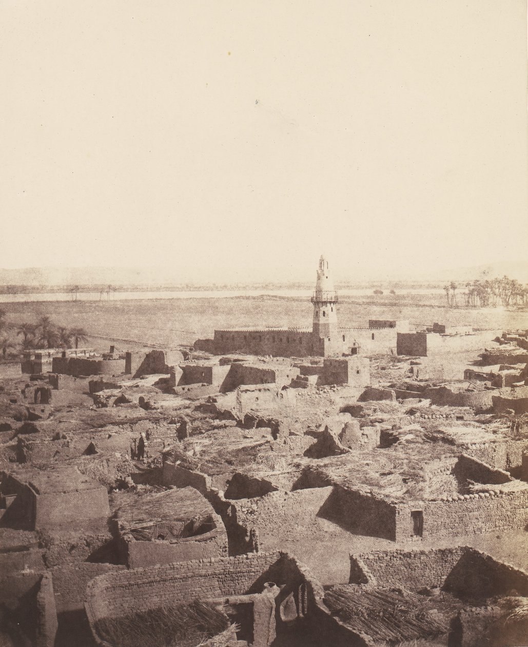 Edfu, Kaupungin yleinen näkökulma Py...n keskuslaiturilta nähtynä, 1851-52, painettu 1853-54. tekijältä Félix Teynard
