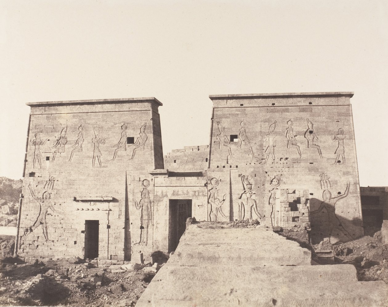 Fileh Philæn saari, ensimmäinen pylväs - Näkymä otettu alustalta ..., 1851-52, painettu 1853-54. tekijältä Félix Teynard