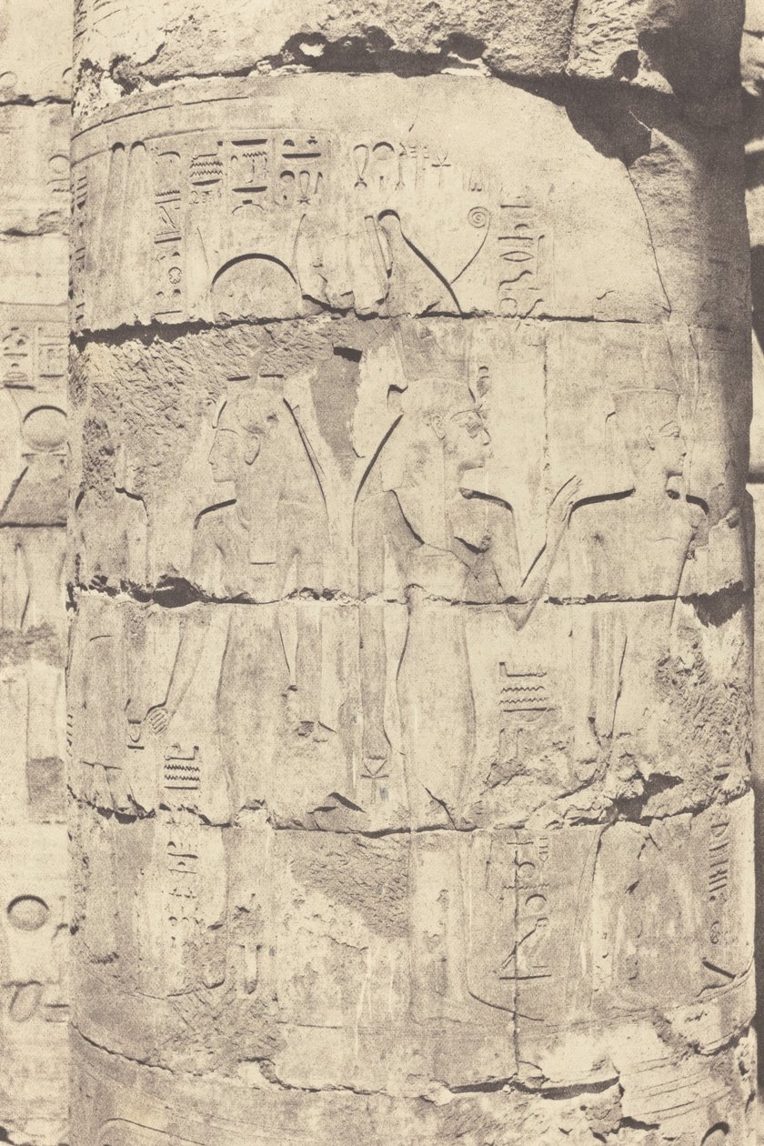 Karnak Thebes, palatsi - Hypostyle Hall - Keski pylväikkö - Futin koristelu, 1853. tekijältä Félix Teynard
